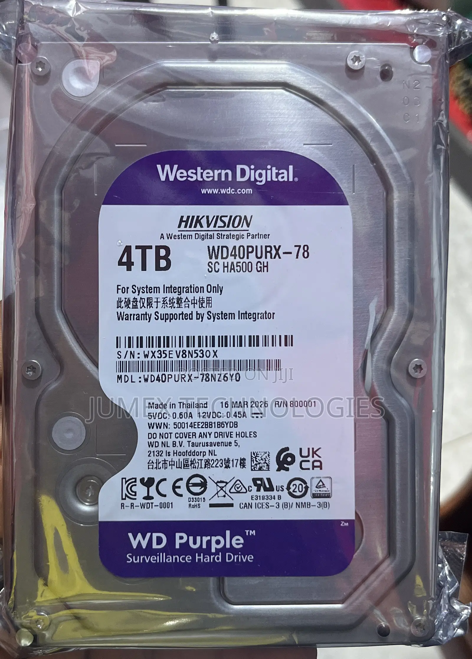 4tb Surviellance Hard Drive Wd Purple Wd40purx-78 HDD Hikvision