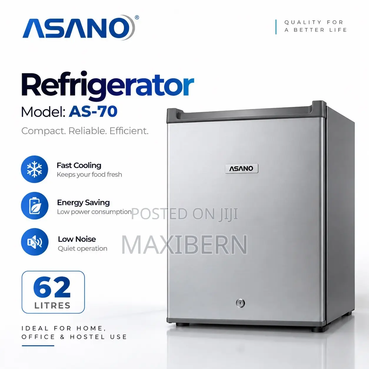 Asano AS-70 62L Mini Fridge With Freezer – Energy Saving