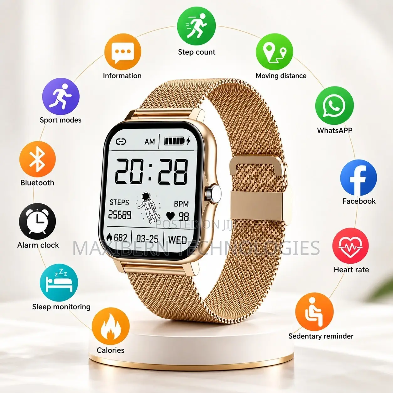Besundy Smart Watch Bluetooth Calling Sports Watch – Gold