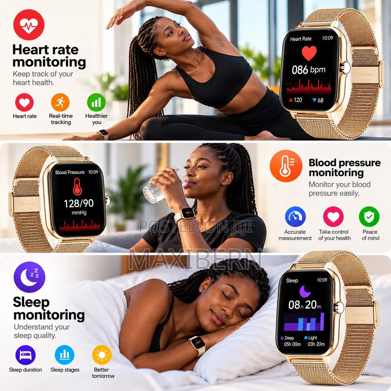 Besundy Smart Watch Bluetooth Calling Sports Watch – Gold