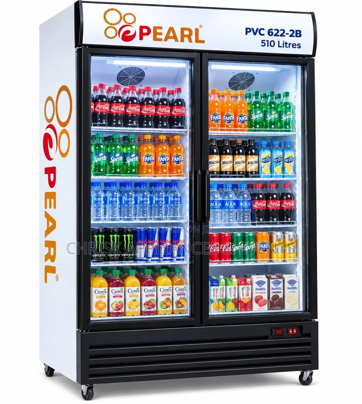 Pearl PVC-622-2b 510l Double-Door Display Fridge