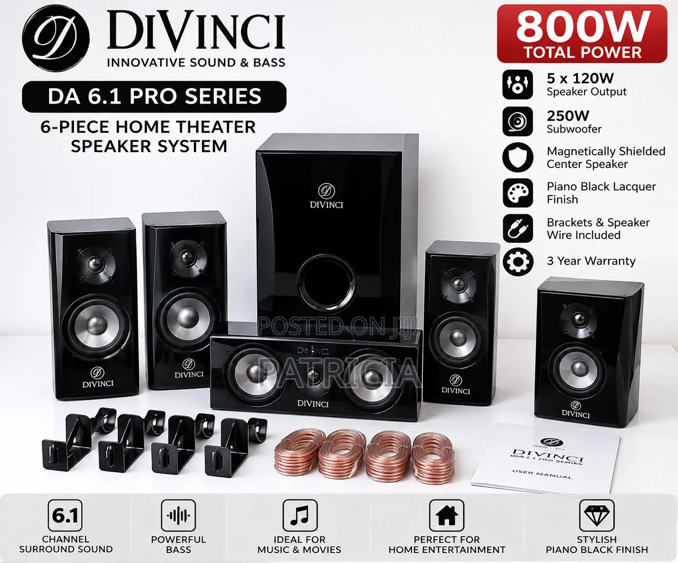 DIVINCI DA 6.1 Pro Series 800W 6-Piece Home Theater System