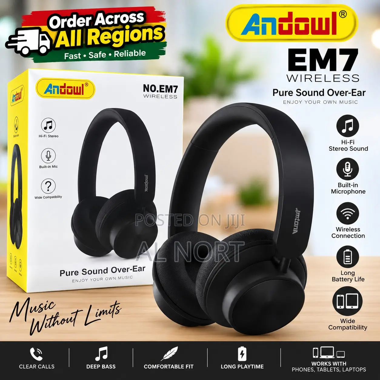 Wireless Bluetooth Over-Ear Headphones With Built-in Microphone