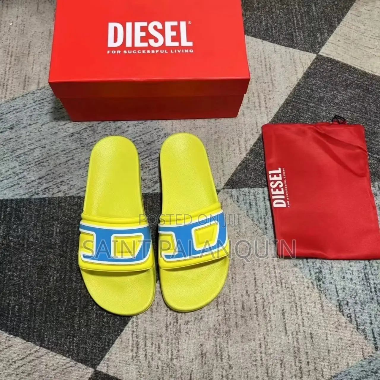 The Vibrant Diesel Men's SA-Mayemi D Slide Sandals in Cyber Yellow