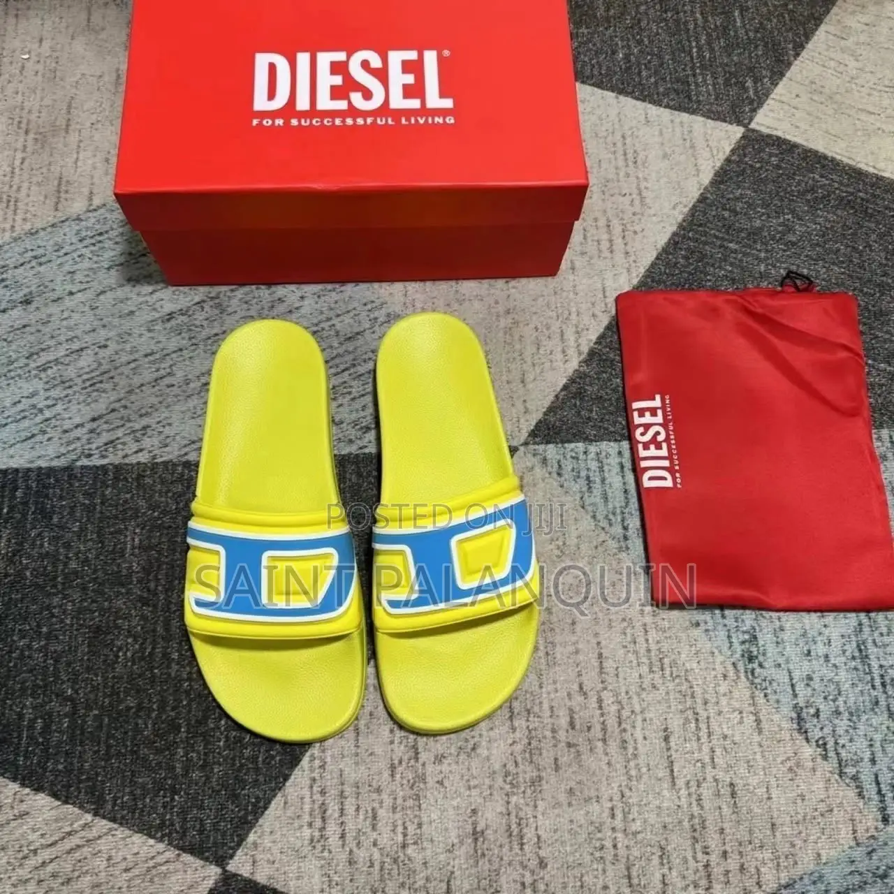 The Vibrant Diesel Men's SA-Mayemi D Slide Sandals in Cyber Yellow