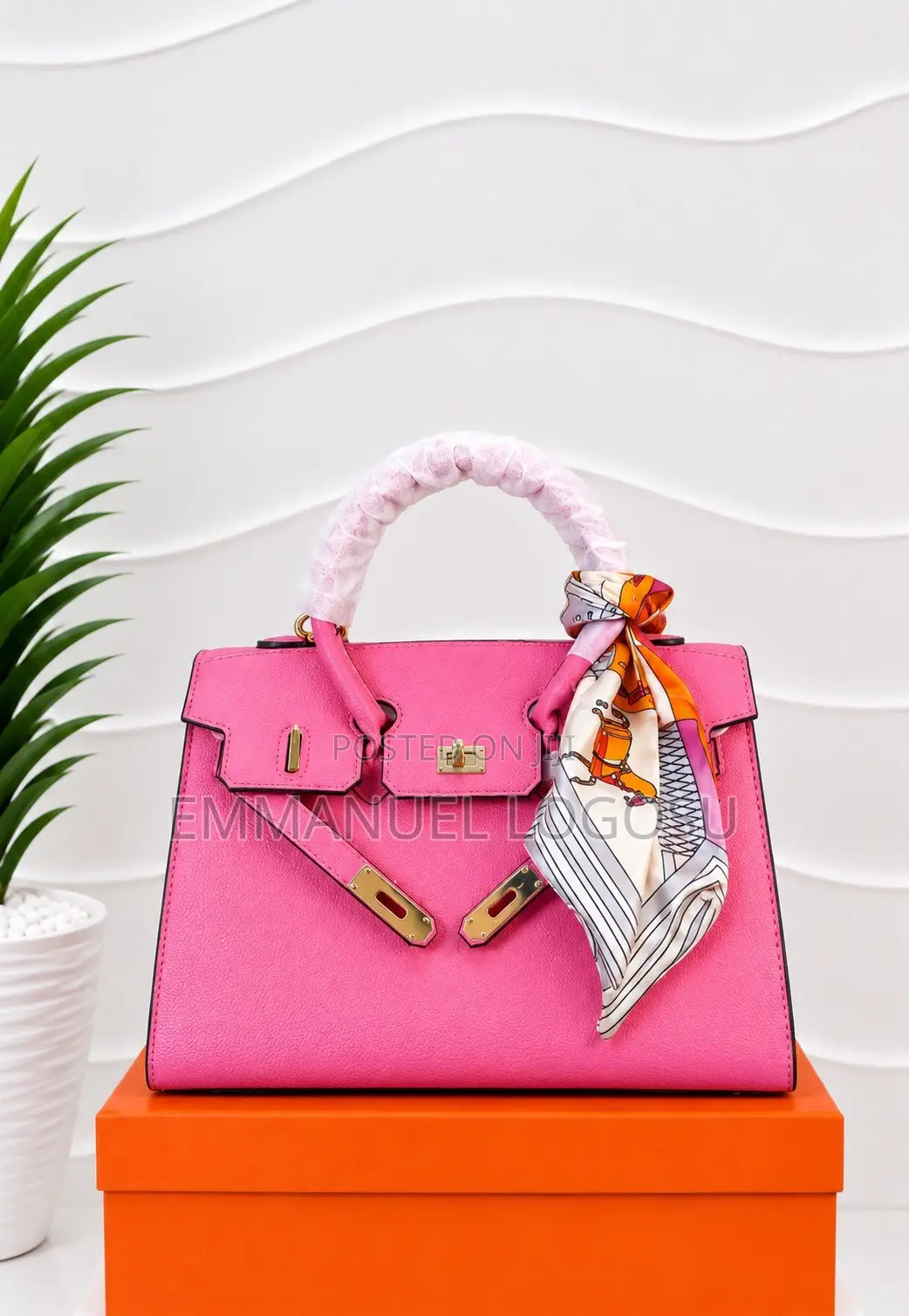 Elegant Birkin-Style Top-Handle Handbag With Scarf