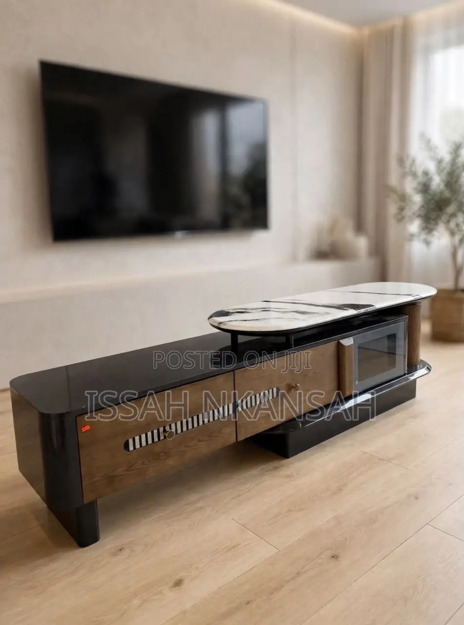 Black + Brown Wood TV Stand