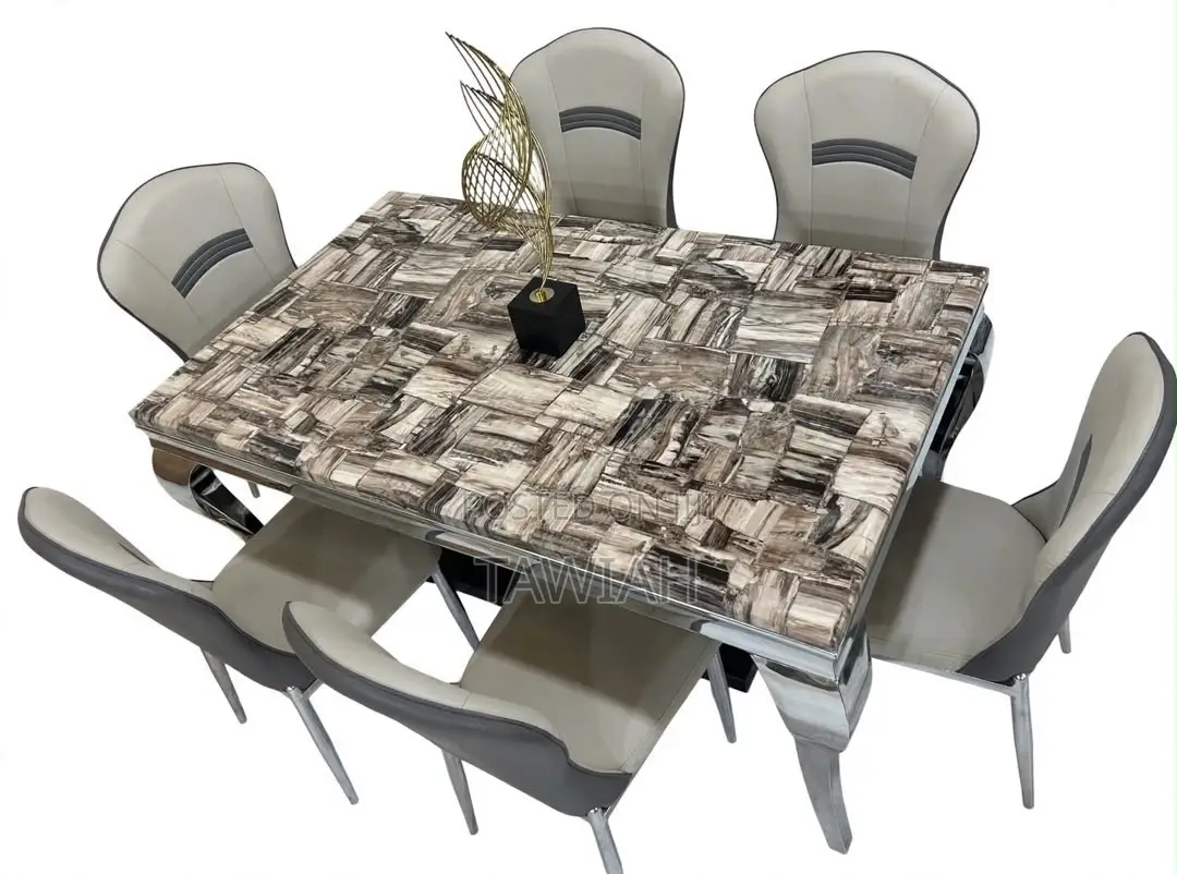 Multicolored Marble Dining Table With 6 Chairs
