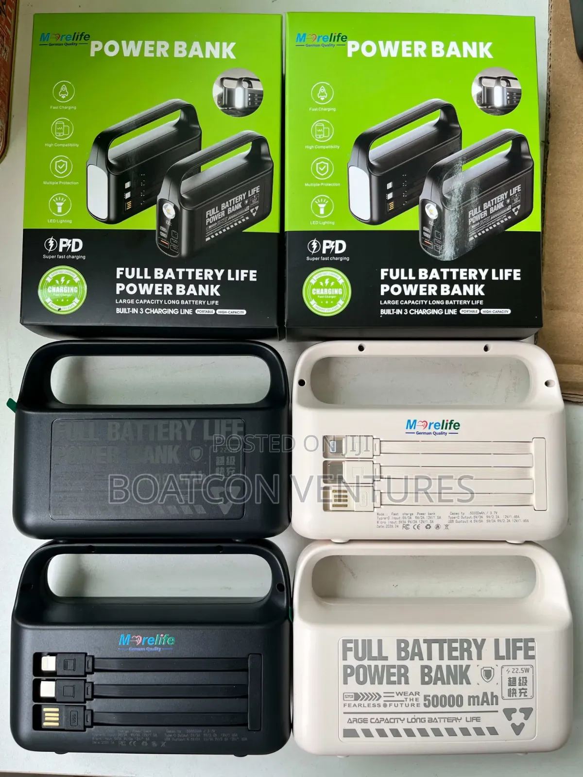 50,000 Mah Power Bank With Big Flash Light , and Phone Charging Cables