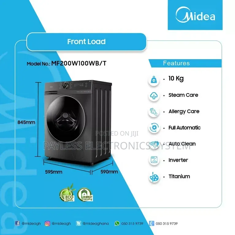 Midea Front Load 10kg Washing Machine-Mf200w100wb/T