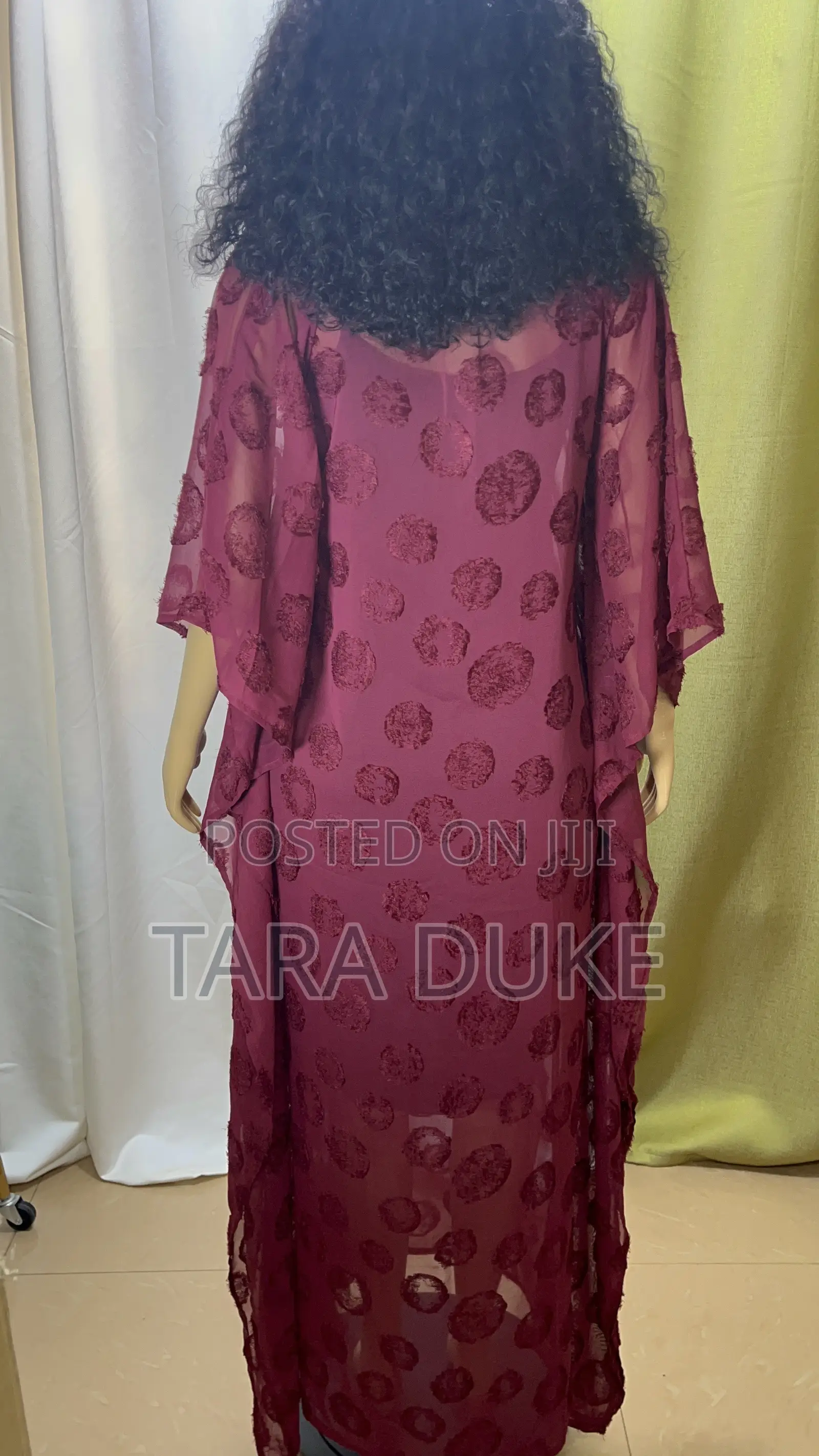 Burgundy Textured Chiffon Kaftan