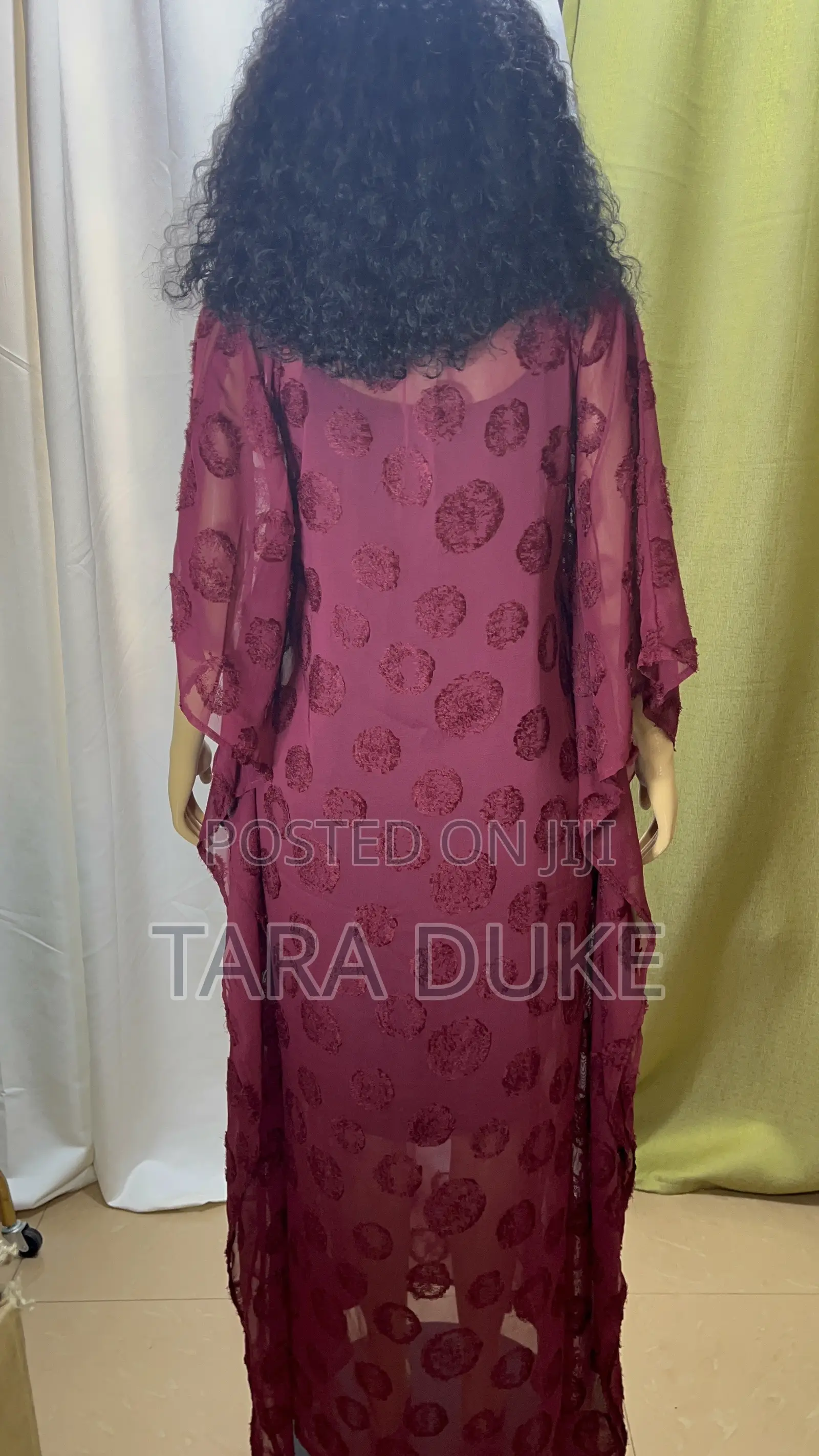 Burgundy Textured Chiffon Kaftan