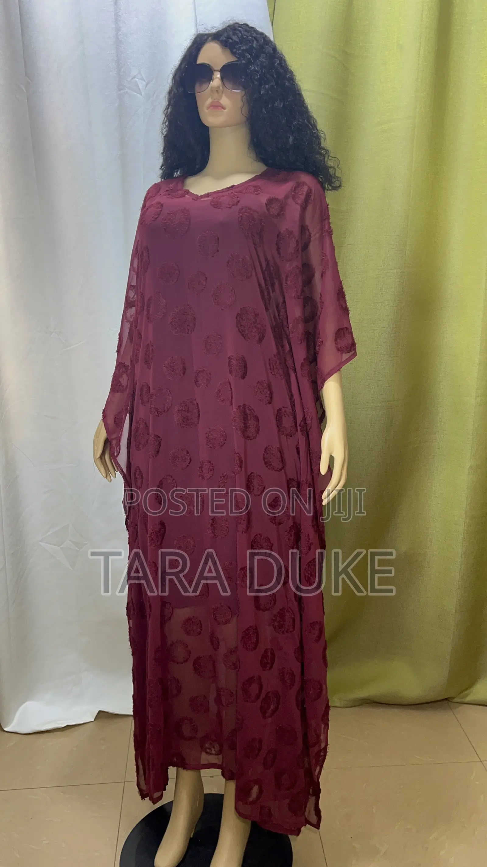 Burgundy Textured Chiffon Kaftan