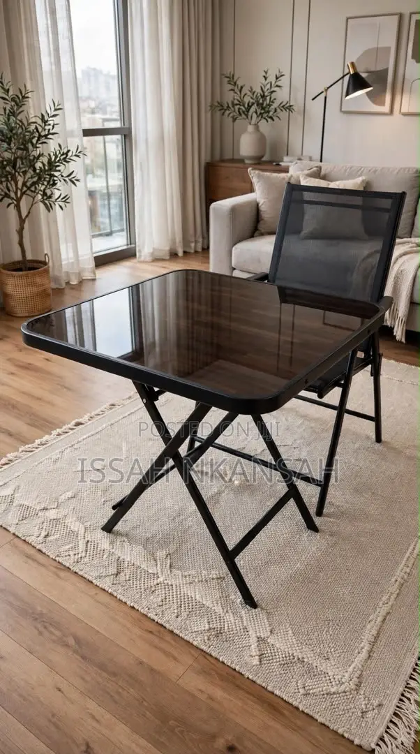 Retangular Black Folding Table and Chair