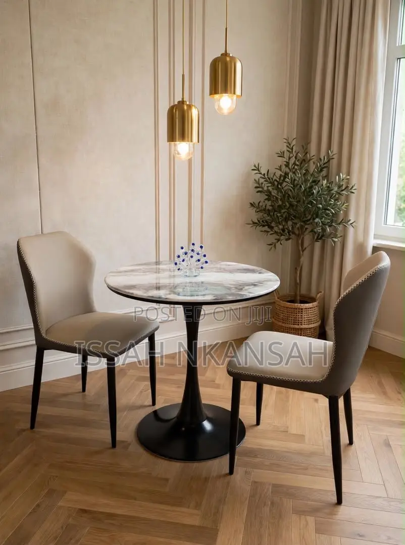 Grey Marble Round Table + Chairs