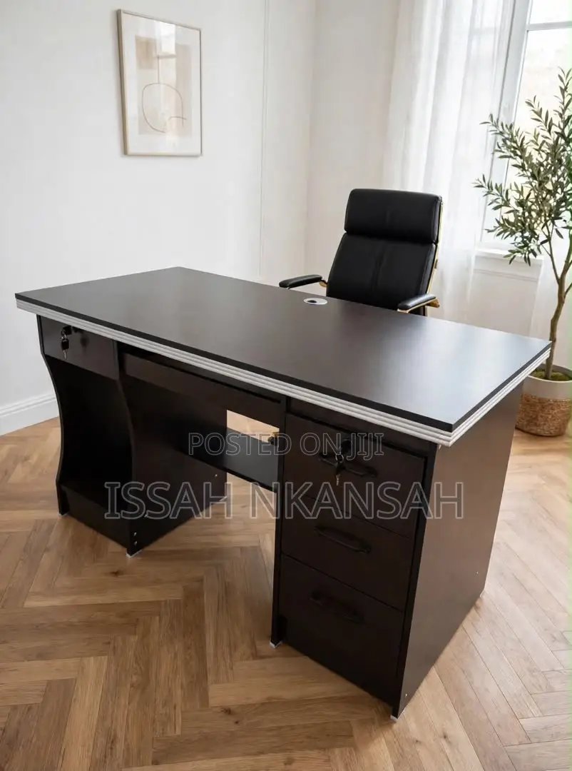 Big Dark Wood Office Desk 3 Drawers
