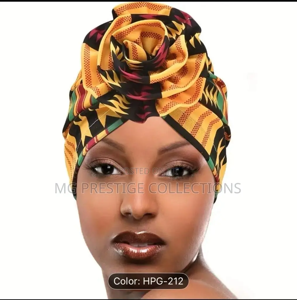 African Kente Print Flower Knot Turban Headwrap