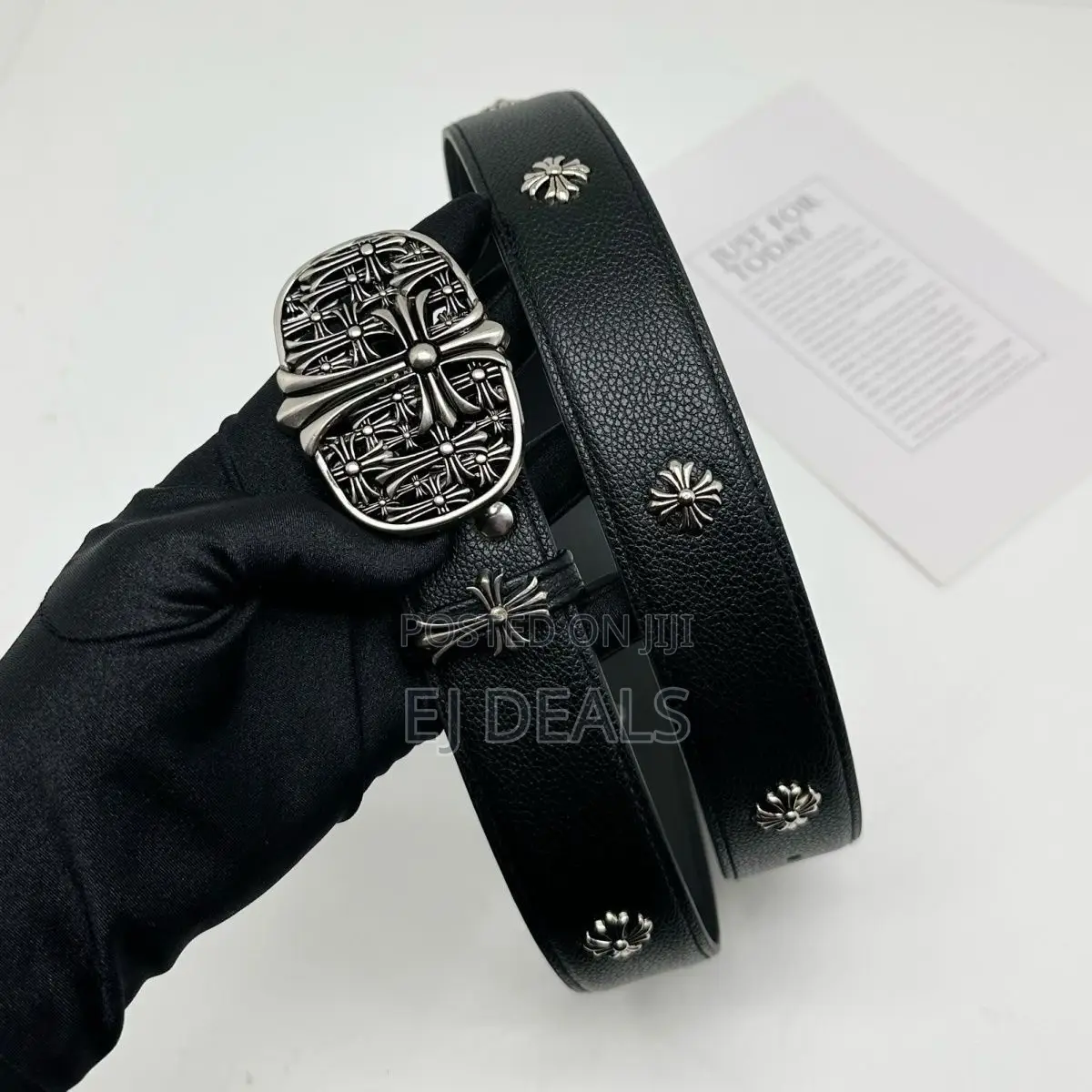 Chrome Hearts Belt Black With Multiple Crosses