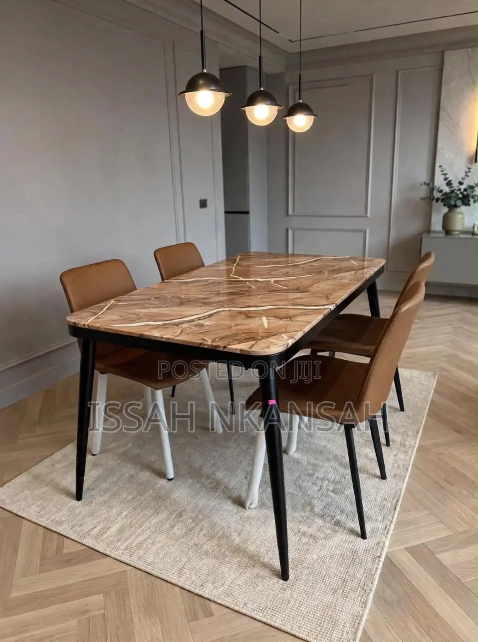 Brown Marble Vein 4 Seater Dining Chairs