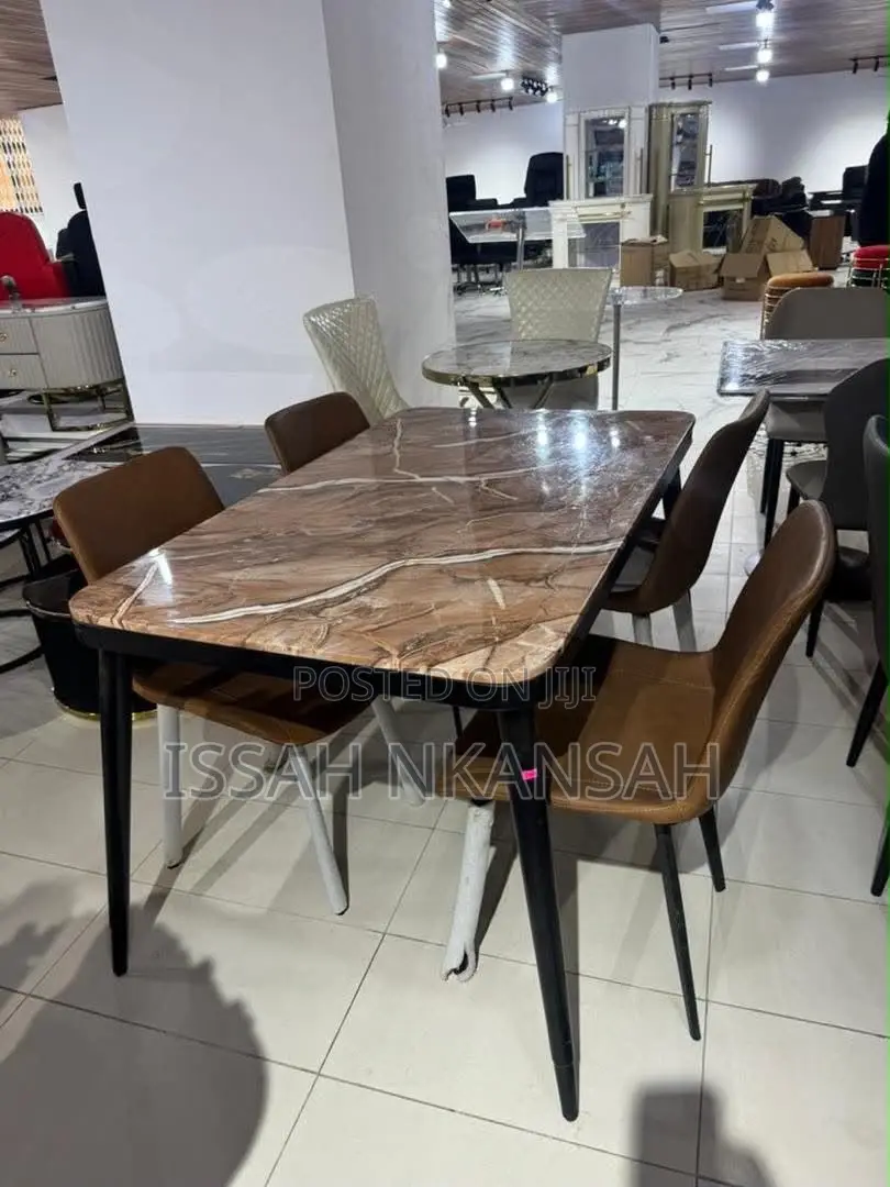 Brown Marble Vein 4 Seater Dining Chairs