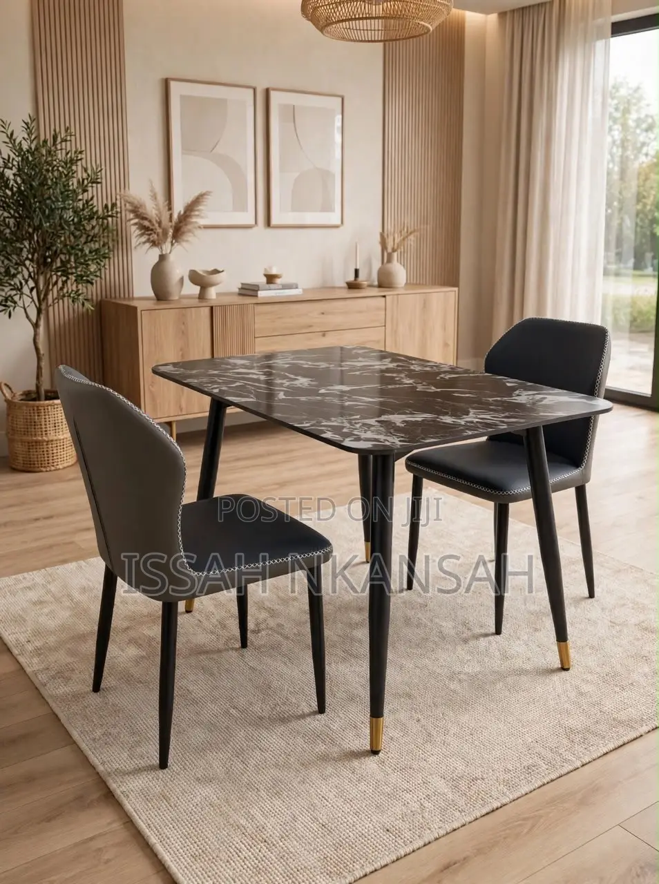 Brown Marble Vein 4 Seater Dining Chairs
