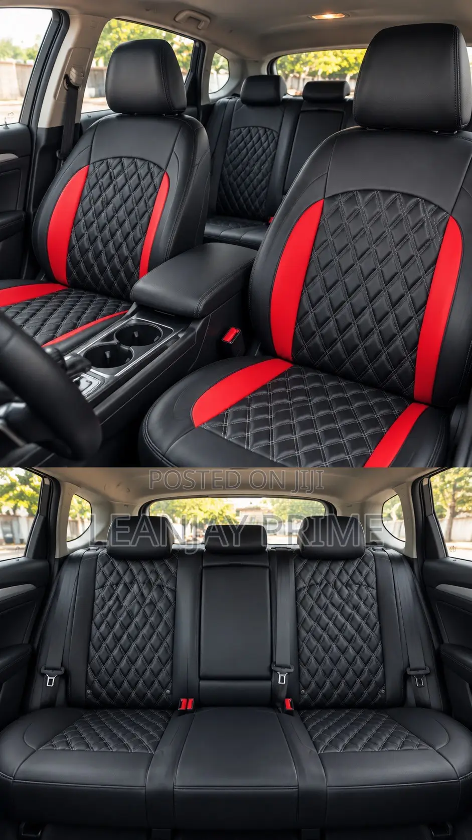 Complete Car Seat Covers Black Red Perforated Soft Leather