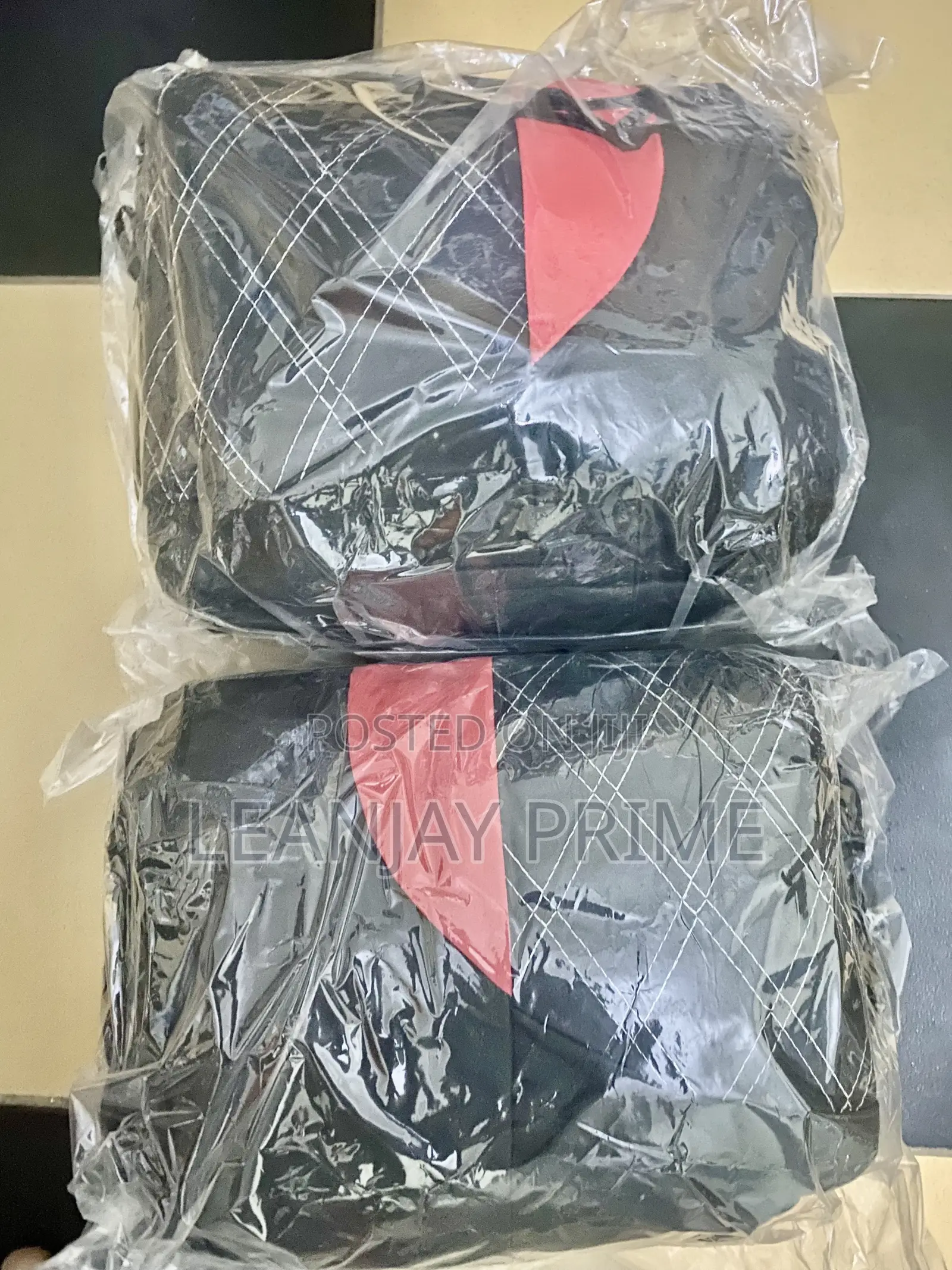 Complete Car Seat Covers Black Red Perforated Soft Leather