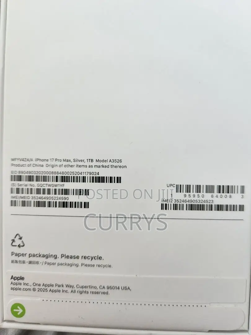 New Apple iPhone 17 Pro Max 1 TB Silver