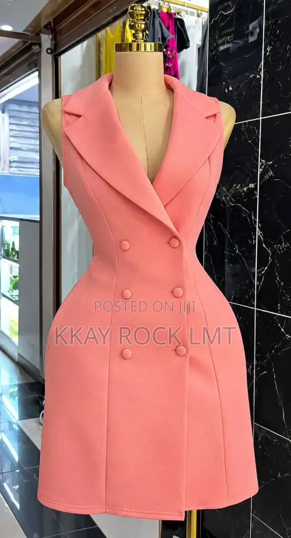Coral-Pink Sleeveless Blazer Dress