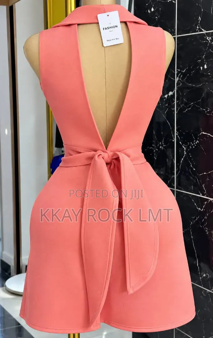 Coral-Pink Sleeveless Blazer Dress