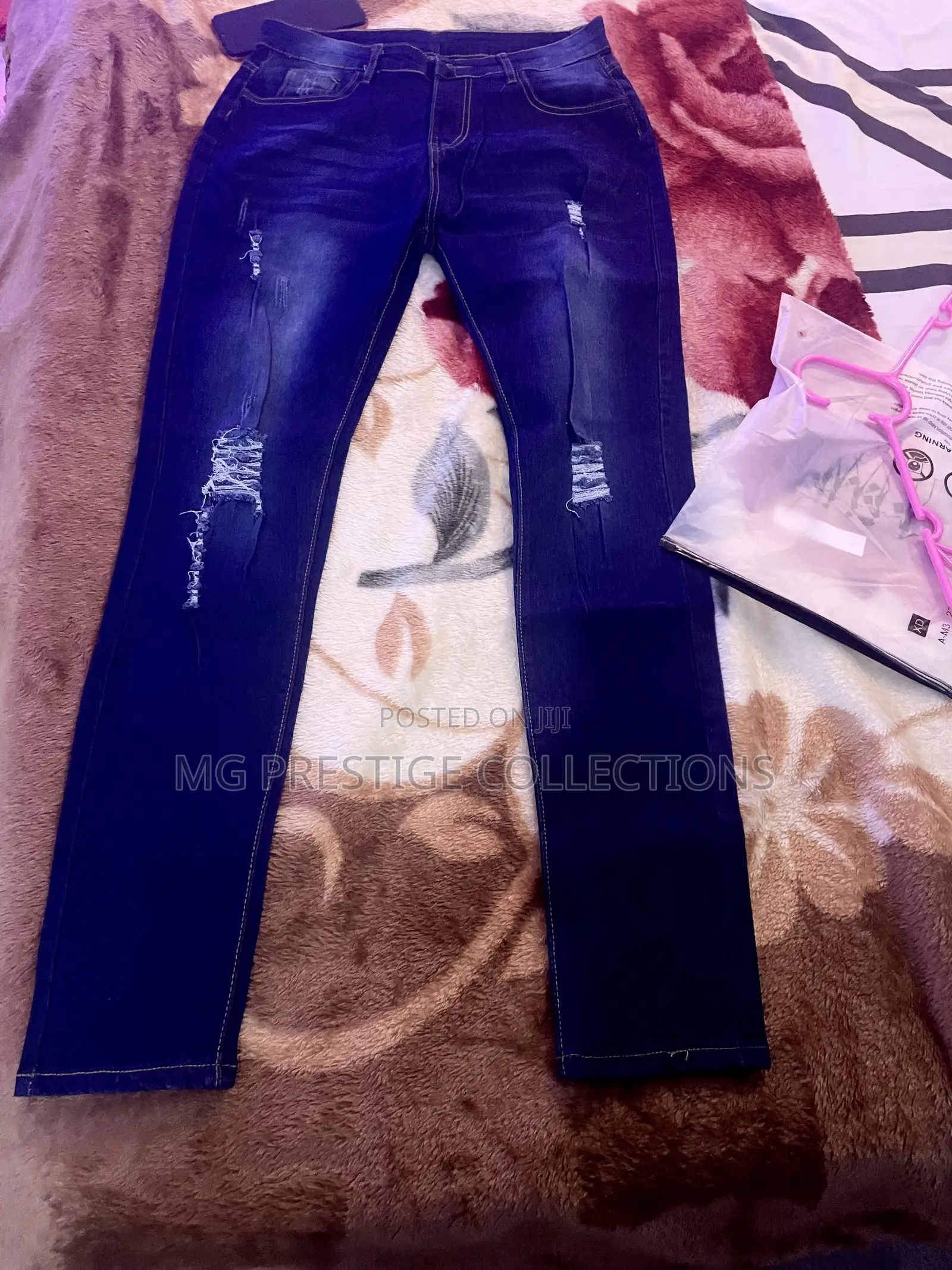 Women's Dark Blue Ripped Slim-Fit Jeans
