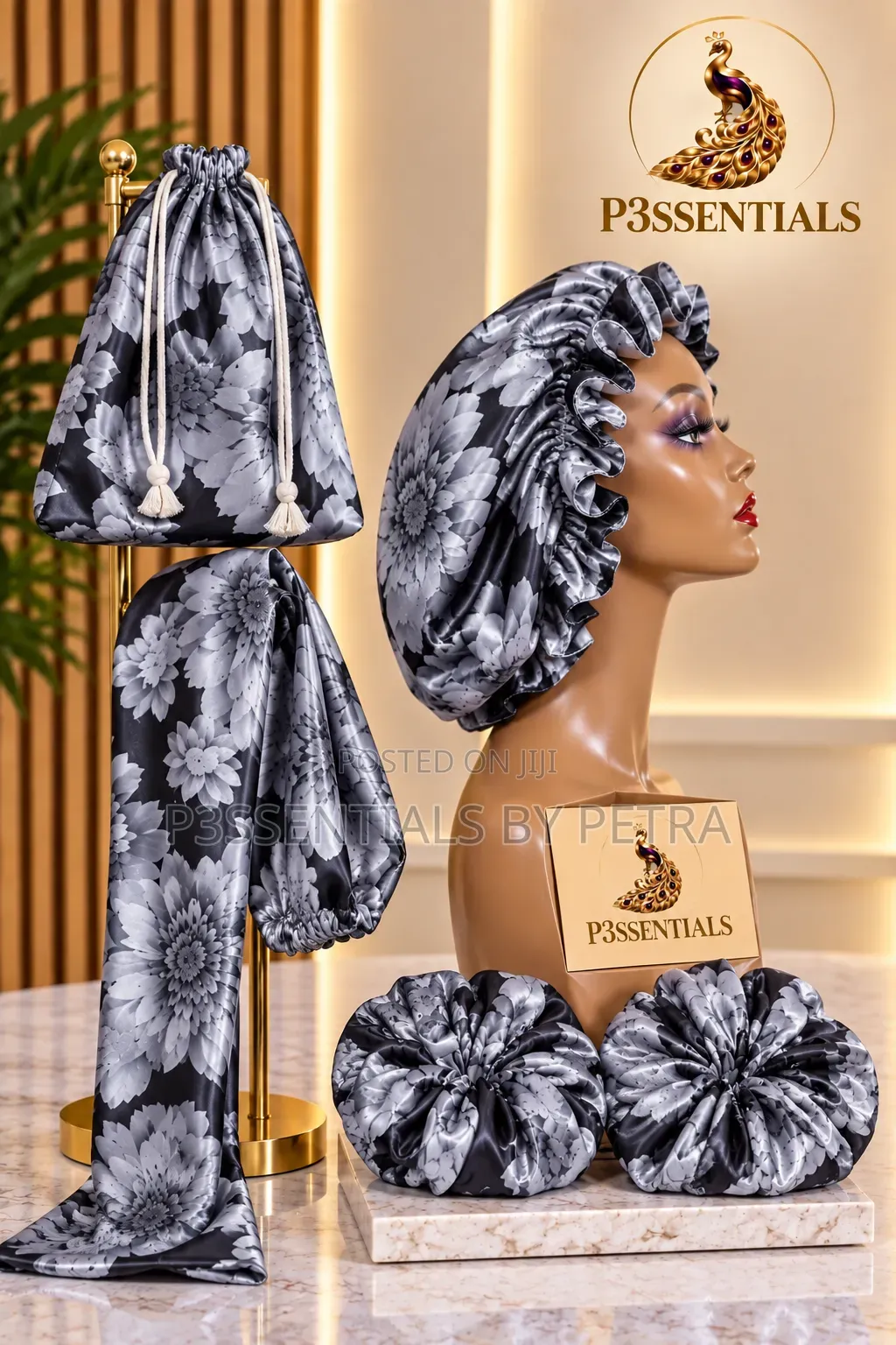 Satin Bonnet + Scarf + 2 Scrunchies Set | P3SSENTIALS