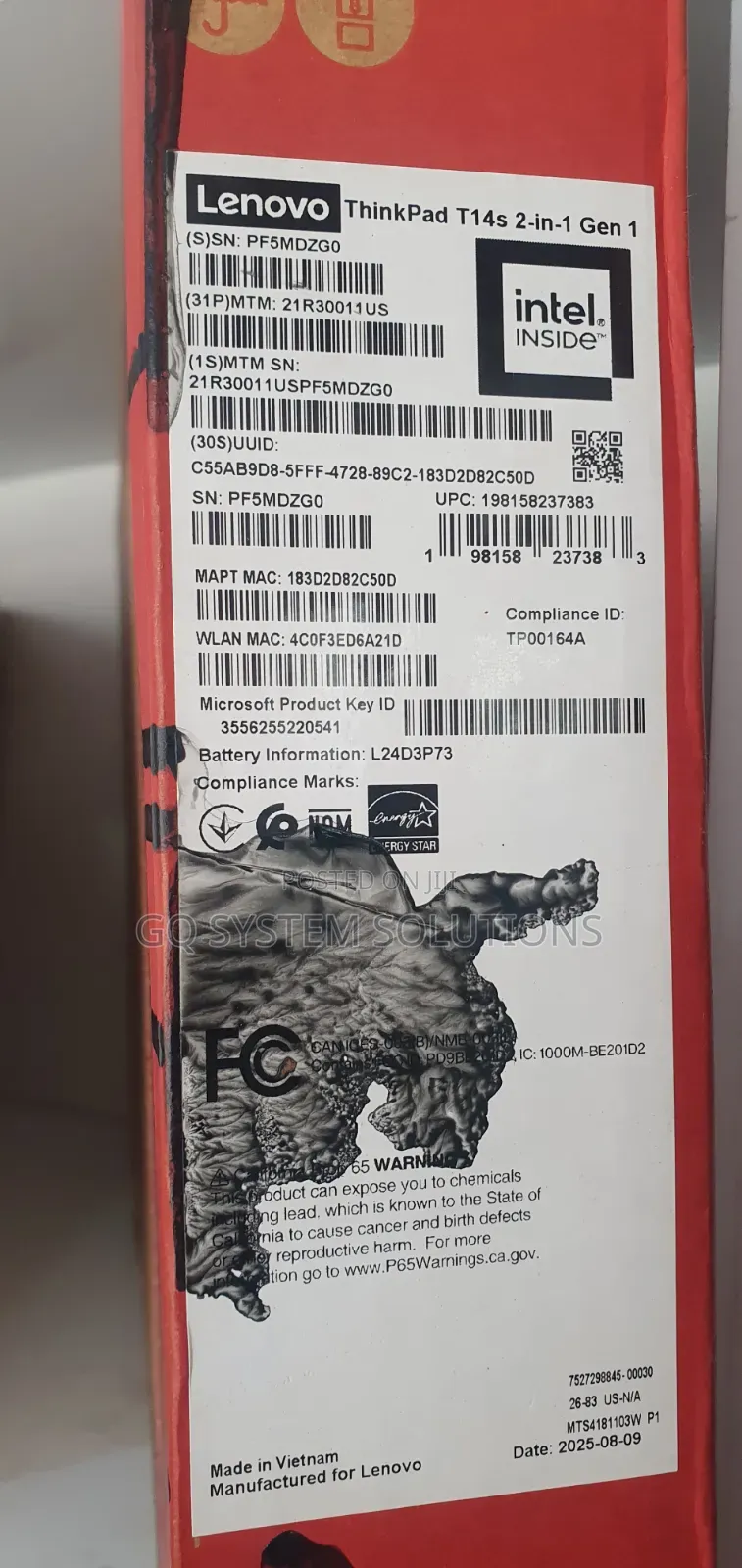 New Laptop Lenovo ThinkPad T14s Gen 1 16GB Intel Core Ultra 7 SSD 512GB