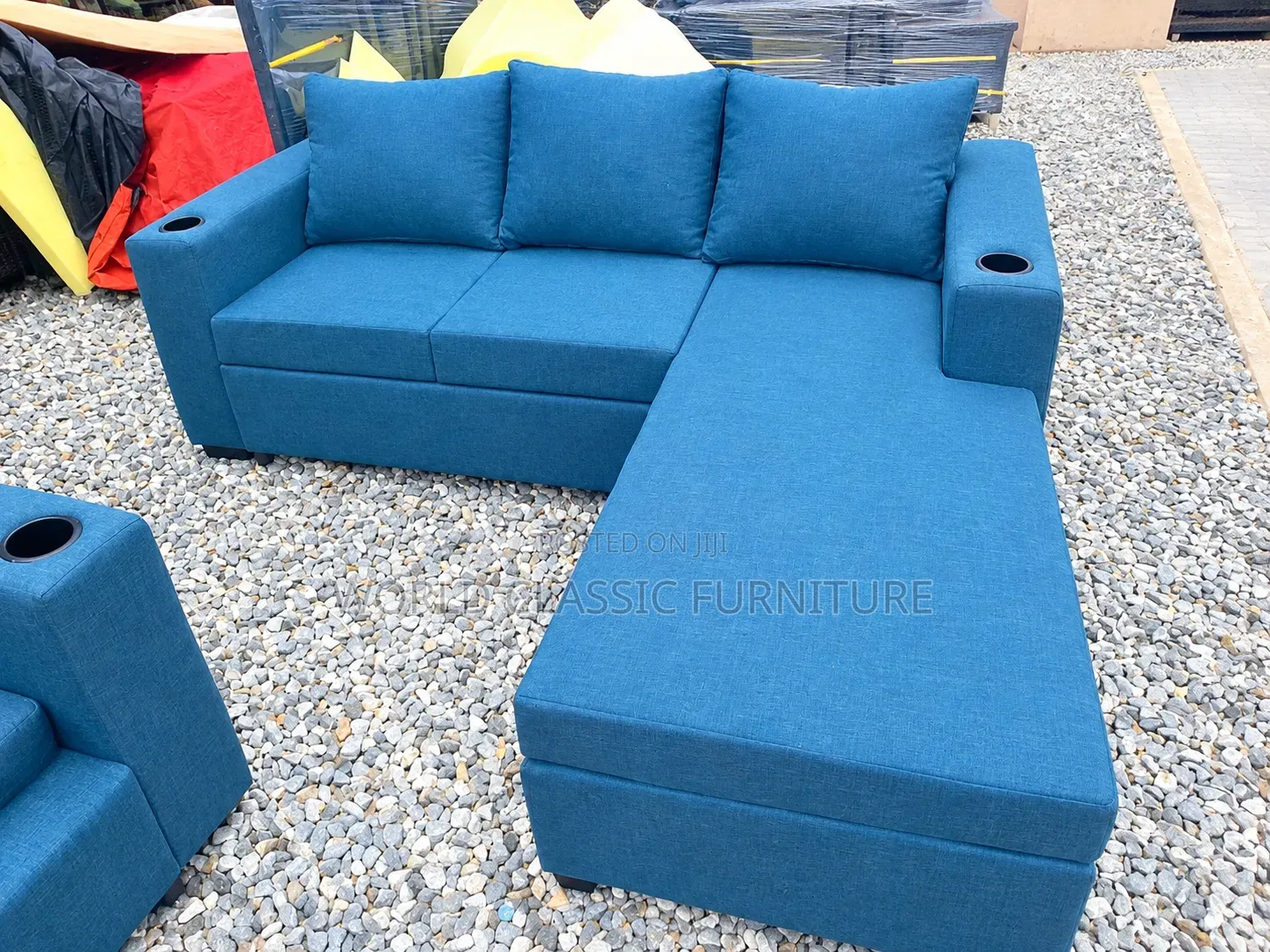 Blue and Color Black L-Shaped Sectional Sofa With Chaise
