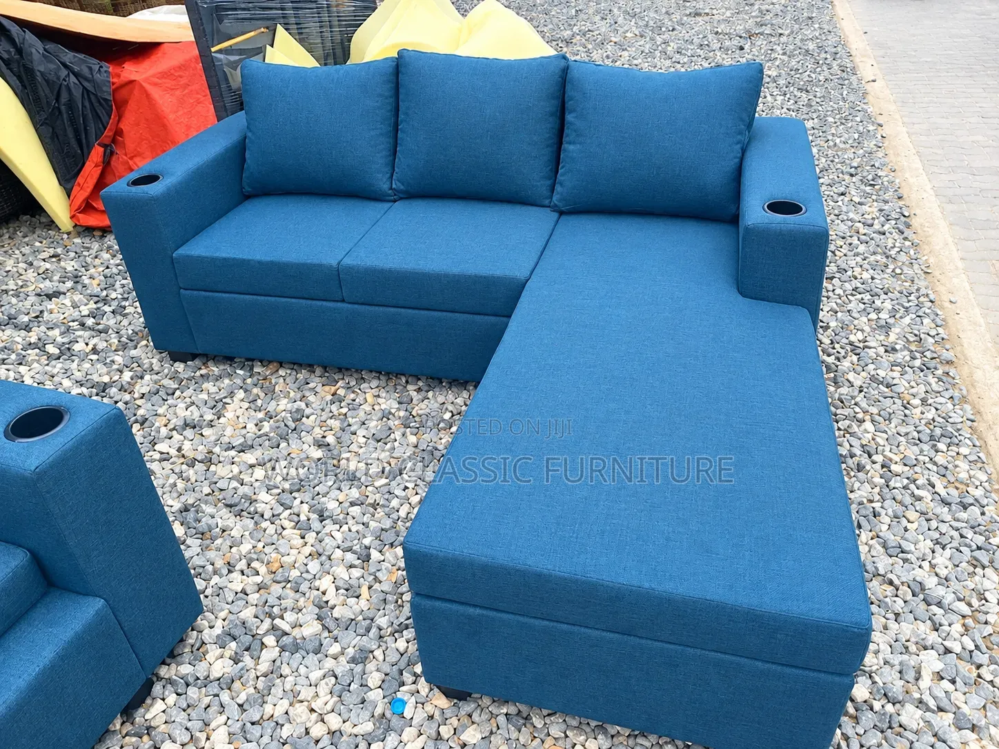 Blue and Color Black L-Shaped Sectional Sofa With Chaise