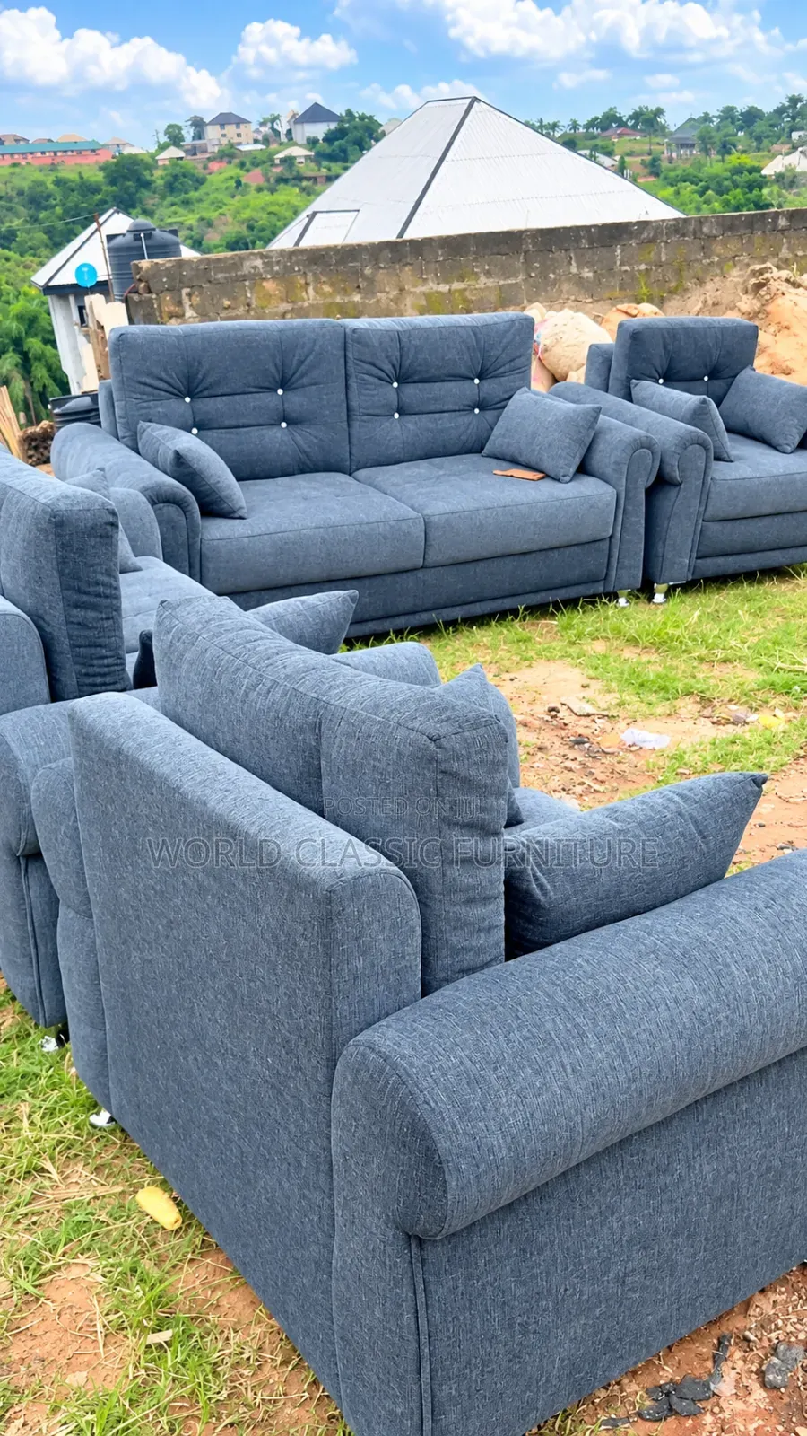 Modern 5-Seaters Fabric Sofa Set – Gray Upholstered Couch.