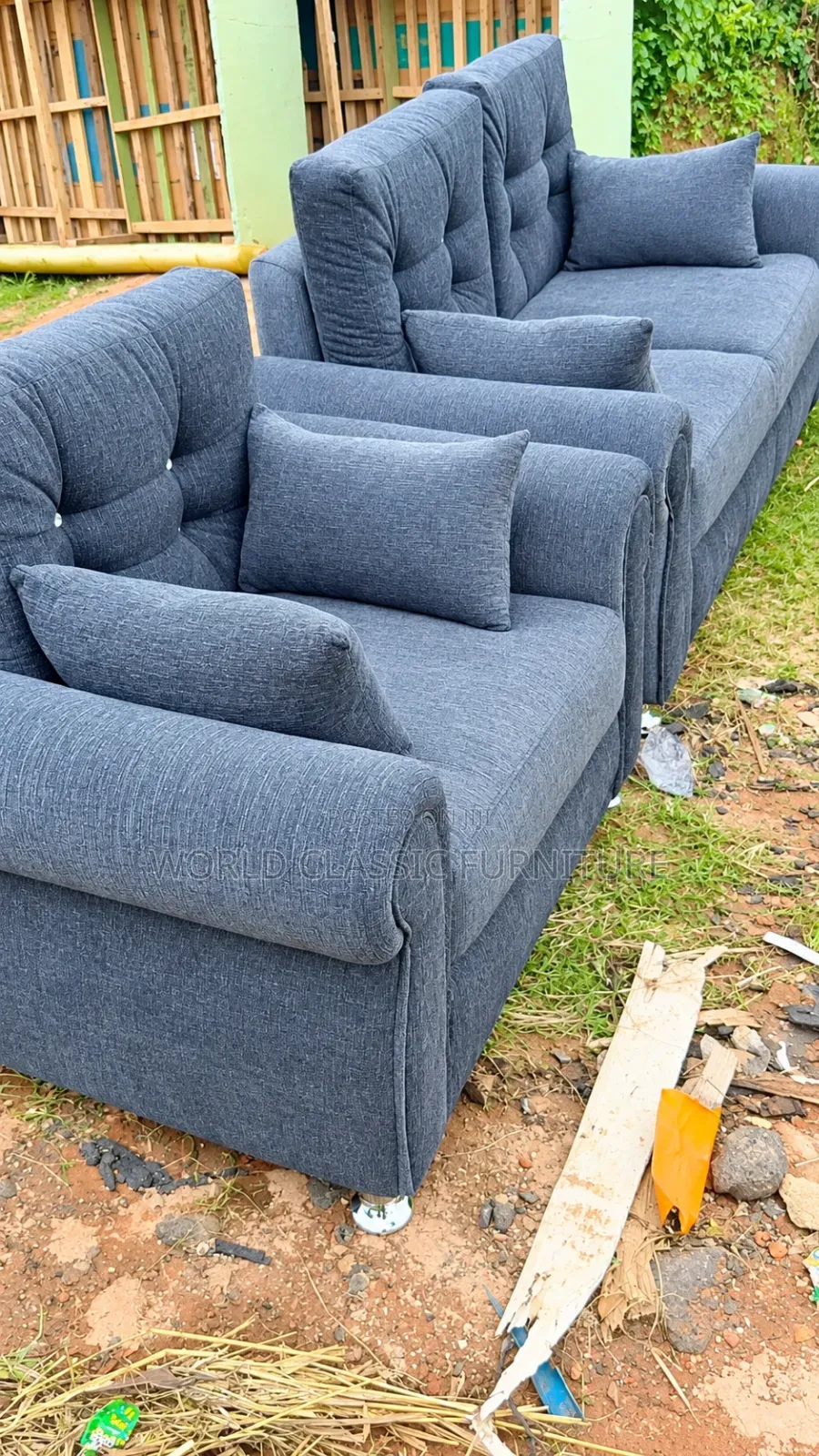 Modern 5-Seaters Fabric Sofa Set – Gray Upholstered Couch.
