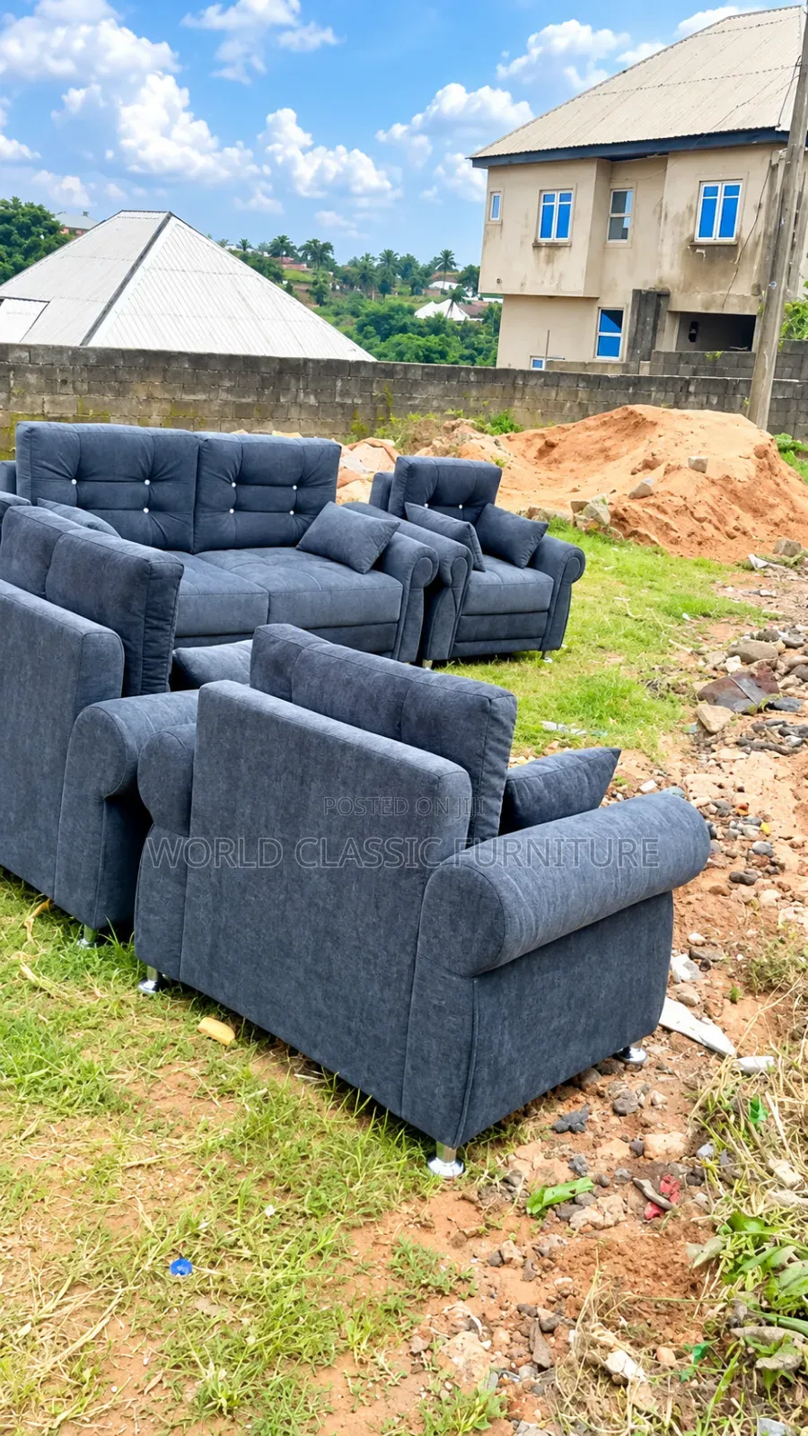 Modern 5-Seaters Fabric Sofa Set – Gray Upholstered Couch.