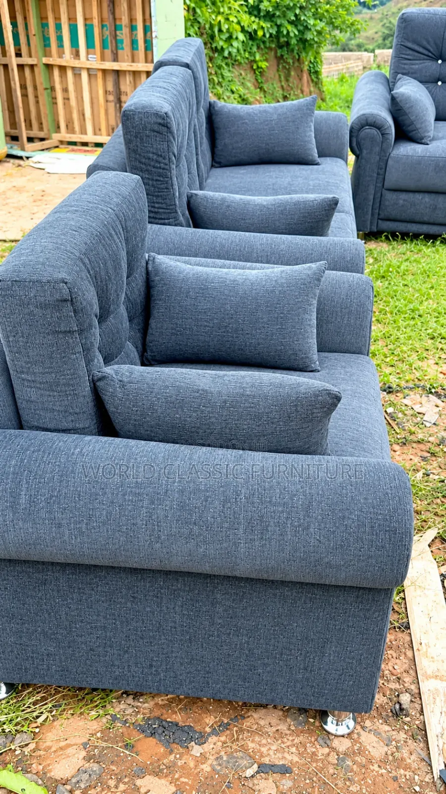 Modern 5-Seaters Fabric Sofa Set – Gray Upholstered Couch.