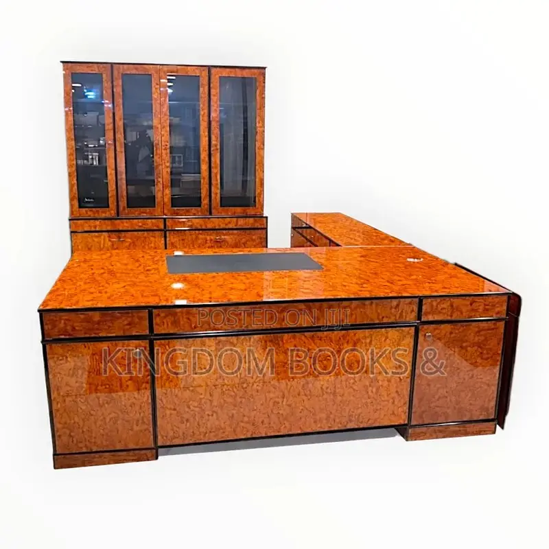Luxury Executive L-Shaped Desk With Matching Wall Bookcase Cabinet