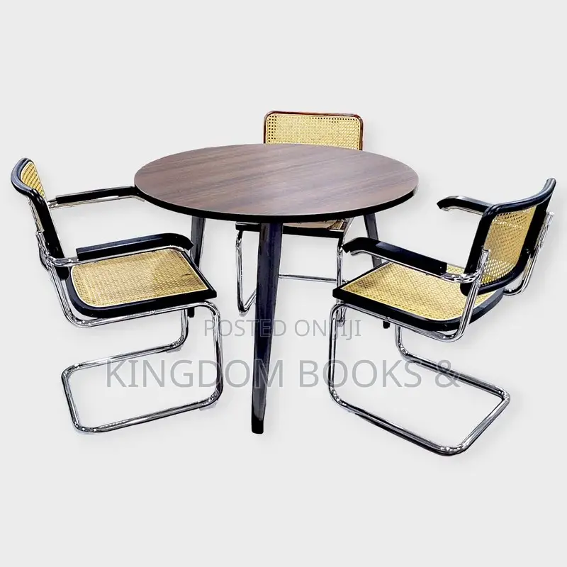 Modern Round Conference Table With 4 Matching Cane Chrome Chairs Set