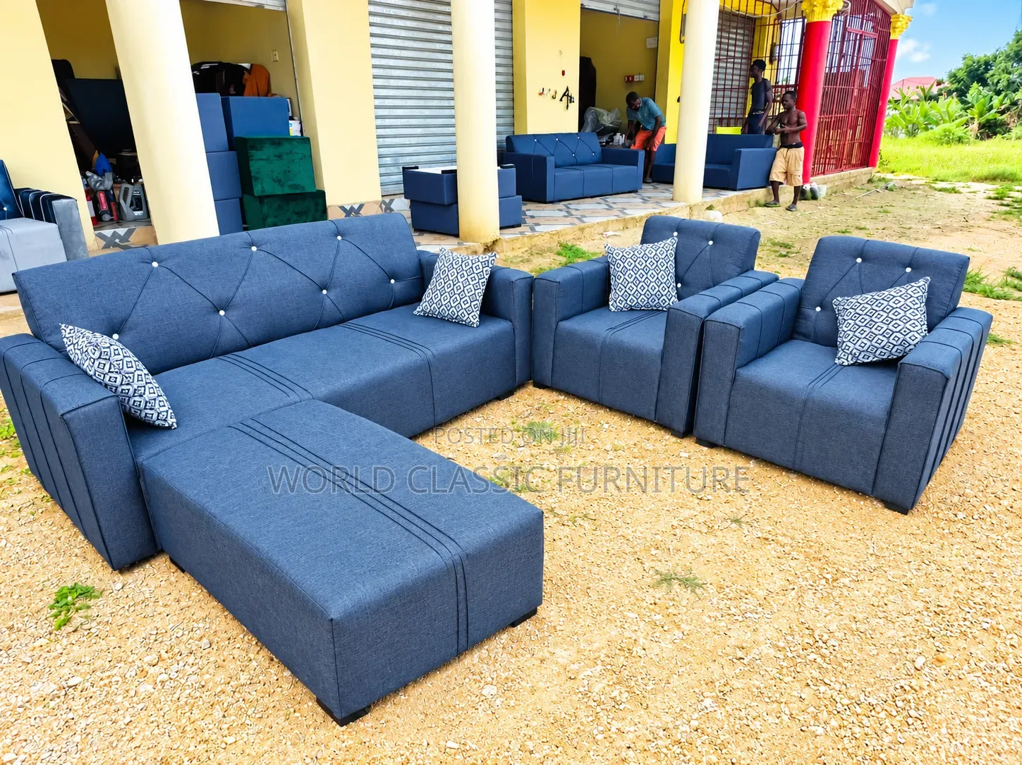 Modern L-Shaped Sofa Set With Ottoman