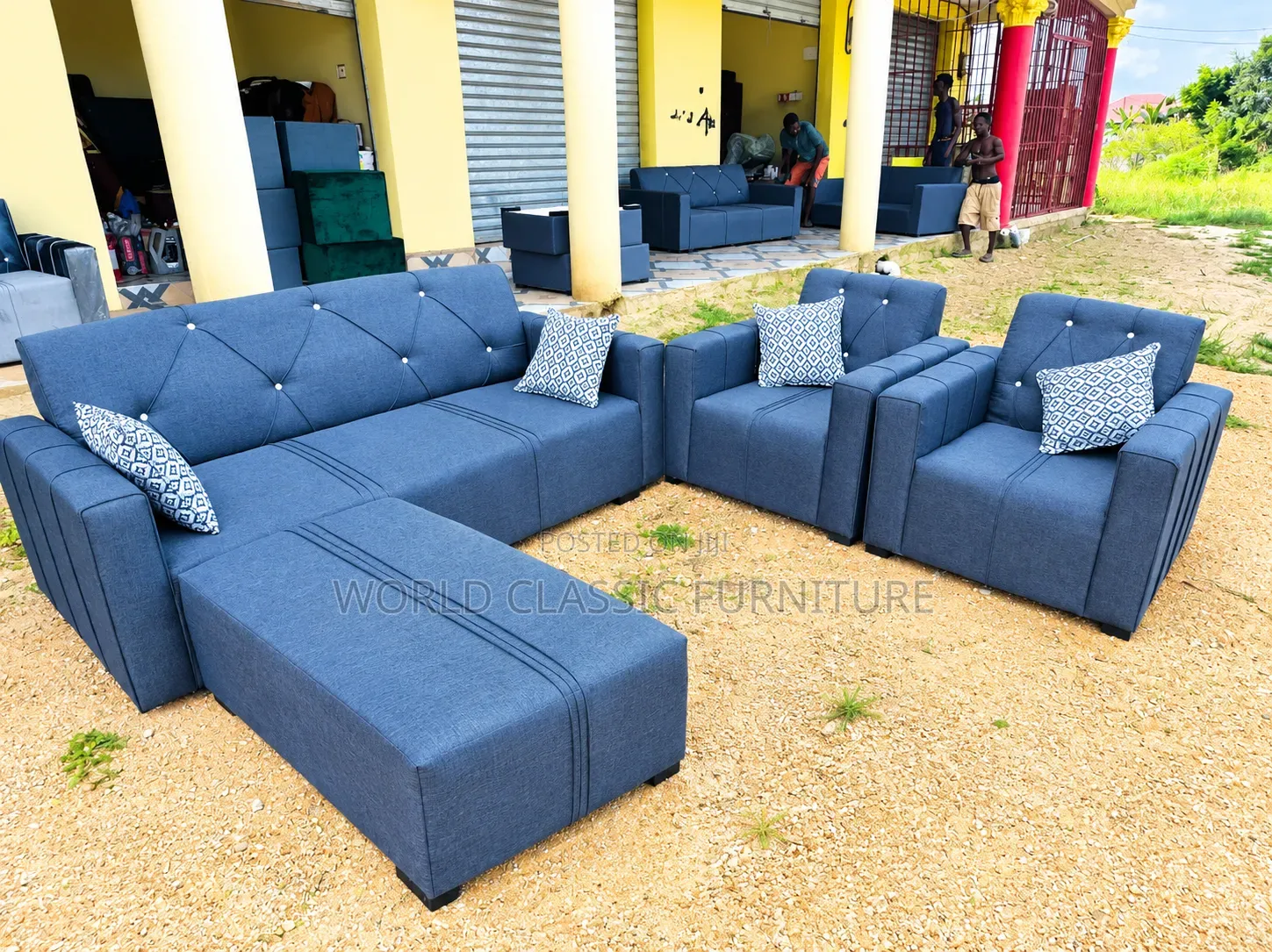 Modern L-Shaped Sofa Set With Ottoman