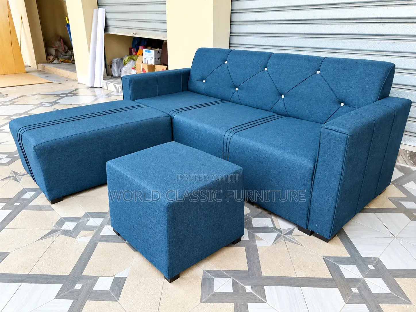 Modern L-Shaped Sofa Set With Ottoman