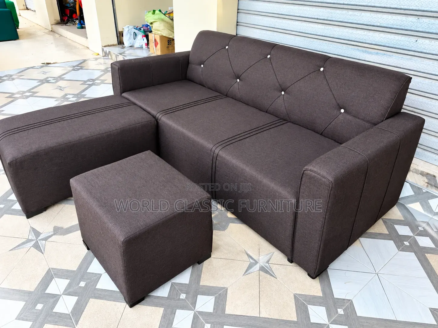 Modern L-Shaped Sofa Set With Ottoman
