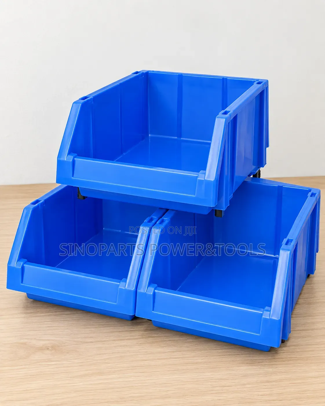 3PCS Plastic Parts Storage Bins Set Blue Stackable Organizer