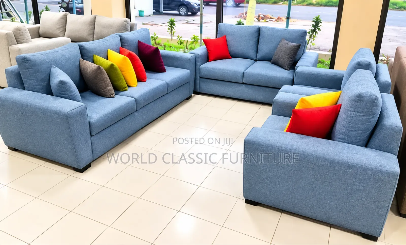 Sofa Set With Marble Coffee Table – Soft Velvet Fabric.