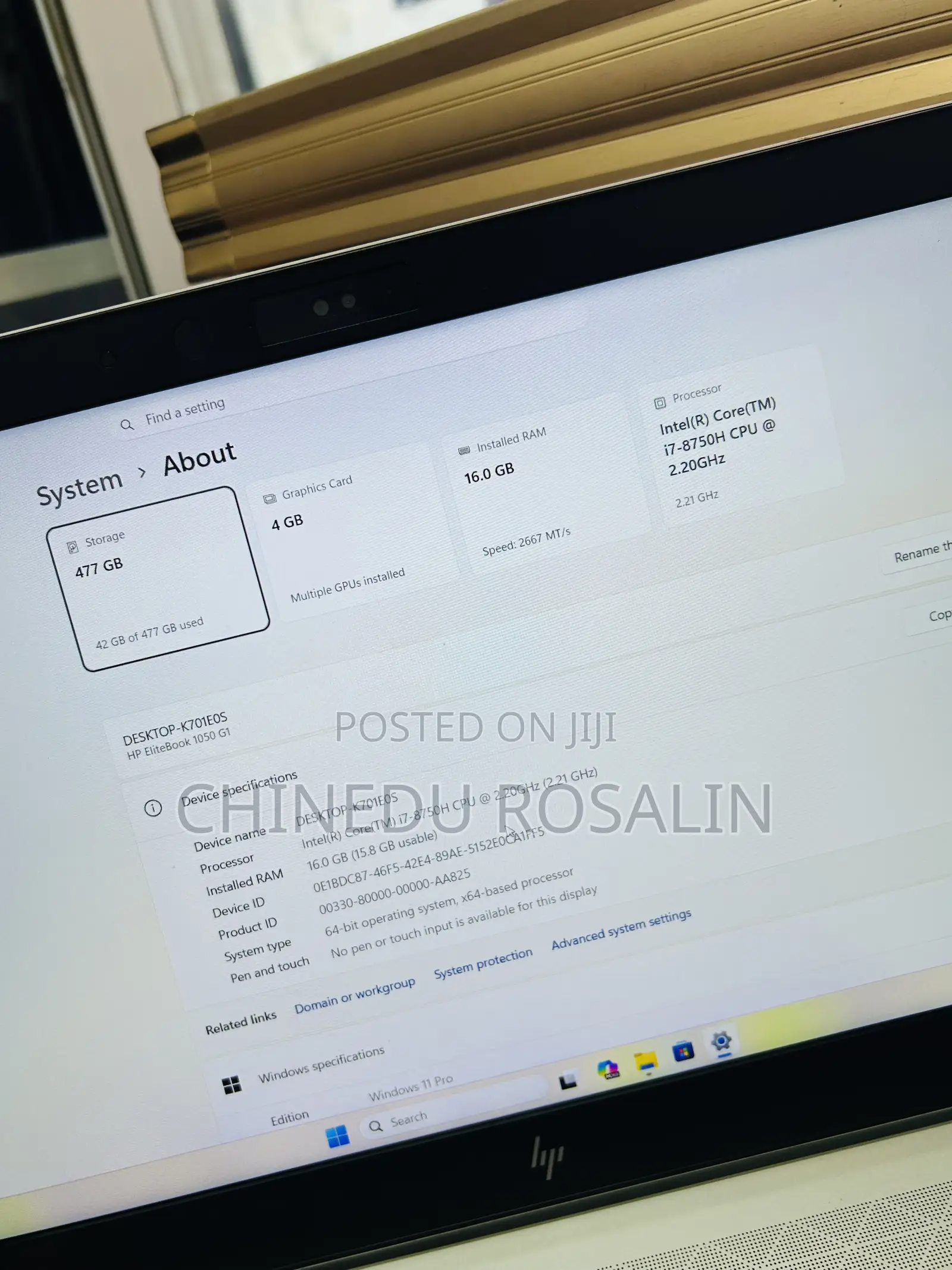Laptop HP EliteBook 1050 G1 16GB Intel Core i7 SSD 512GB