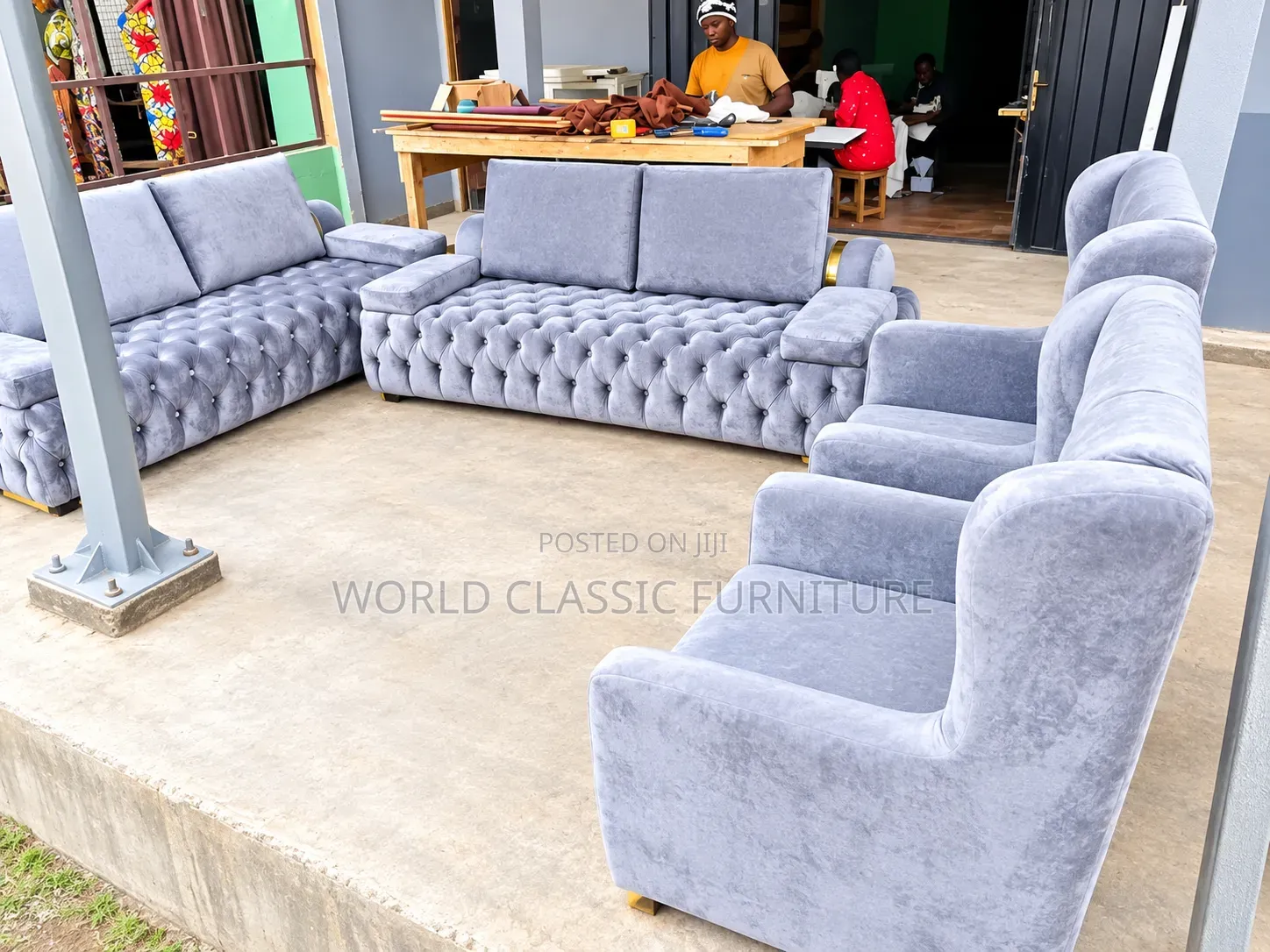 Luxury Grey Velvet Sofa Set