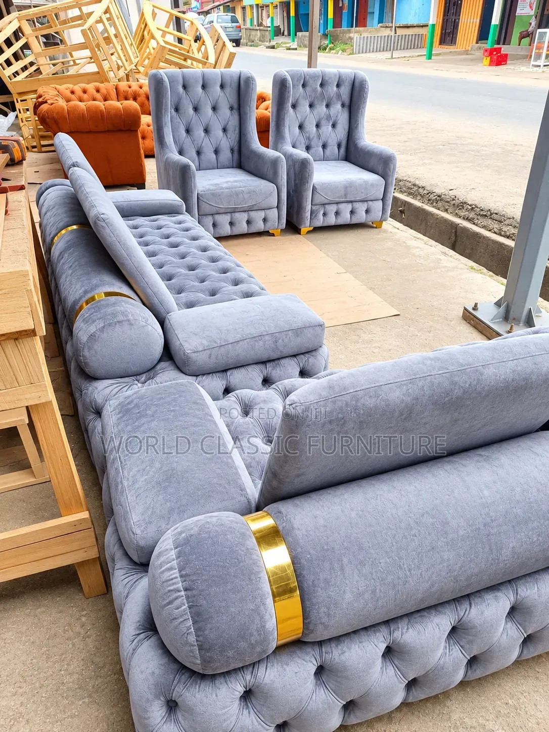 Luxury Grey Velvet Sofa Set